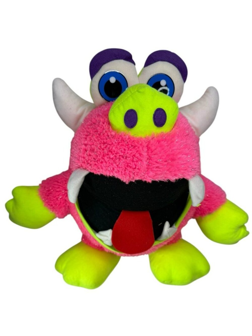 Classic Toy Company Monster Plush Pink Green Neon 17" Big Eyes Happy Stuffed Toy